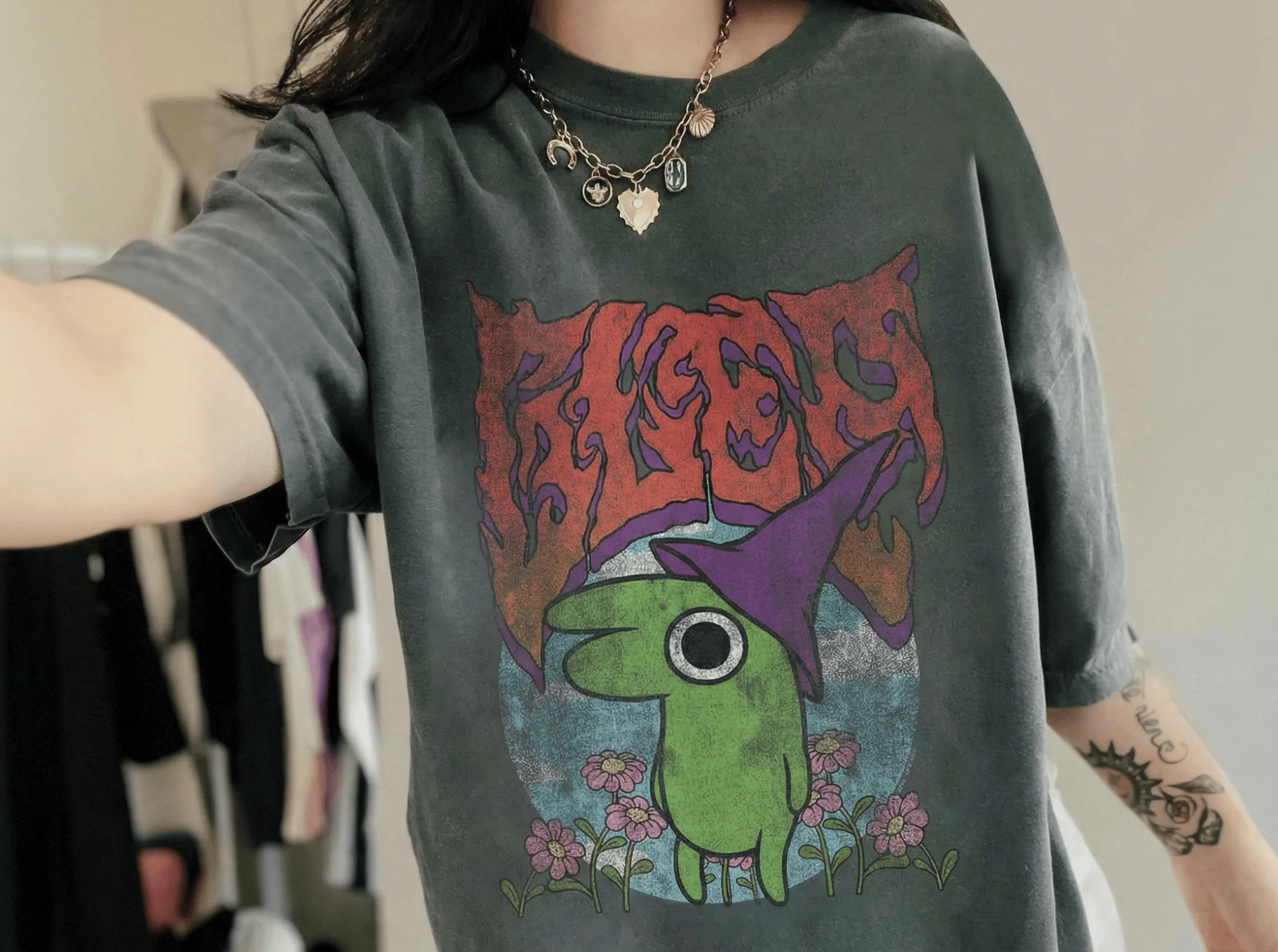 Smiling Friends Glep Vintage Heavy Metal Flowers Cartoon TShirt Sweatshirt Hoodie - Image 3