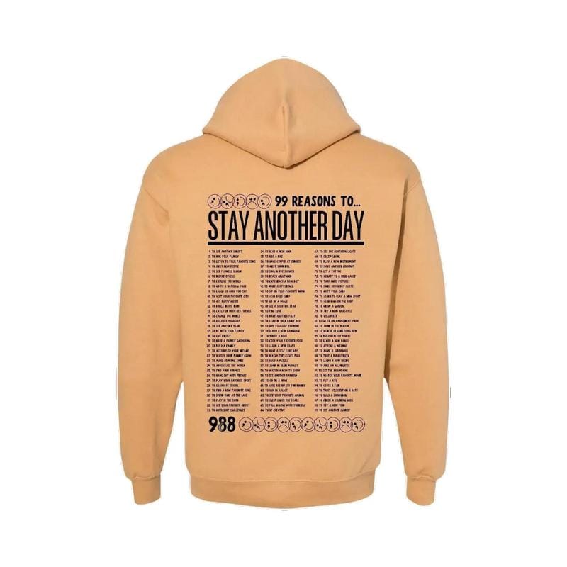 99 Reasons to Stay Another Day - Unisex Mental Health Awareness Hoodies, Crews, & Tshirts Sm-5x Long Sleeve Casual Crewneck Menswear Round Neck Classic Small
