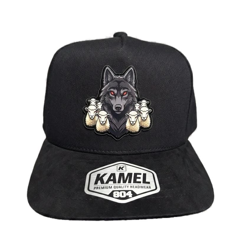 Alpha Wolf Hat Lobo Entre Ovejas Corrido Style Snapback Premium Black & White Cap with Wolf Patch - Image 3