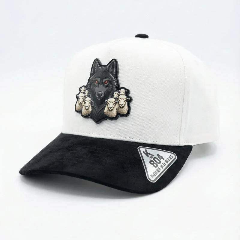 Alpha Wolf Hat Lobo Entre Ovejas Corrido Style Snapback Premium Black & White Cap with Wolf Patch - Image 5
