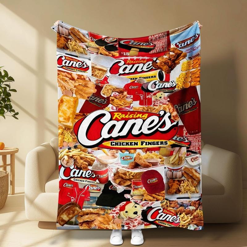 Collage Blanket Raising Cane's Design, Perfect for Sofa, Bed, Travel, and Flight Essentials, Comfortable Napping Blanket, Essential Home Textile