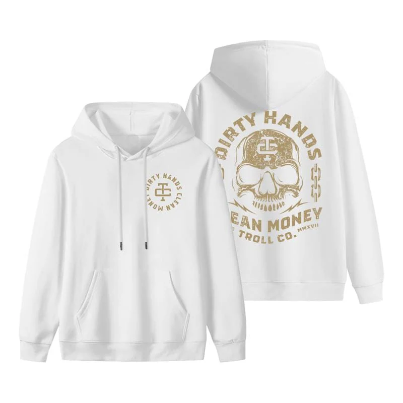 Dirty Hands Clean Money Hoodie Bold Skull Graphic for Men Heavy Duty Streetwear Pullover Motivational Hustle Apparel USA Grit Style Apparel Made In The USA - Image 2