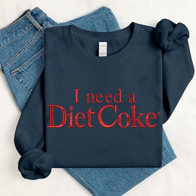 Embroidered I Need a Diet Coke Sweatshirt – Fashion Casual Long Sleeve Crewneck Pullover, Trendy Soda Lover Gift, Fun Bride Sweatshirt for Women - Image 3