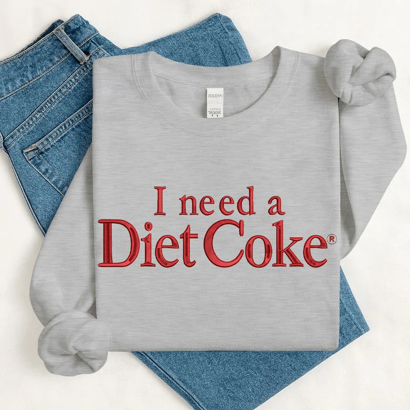 Embroidered I Need a Diet Coke Sweatshirt – Fashion Casual Long Sleeve Crewneck Pullover, Trendy Soda Lover Gift, Fun Bride Sweatshirt for Women - Image 6