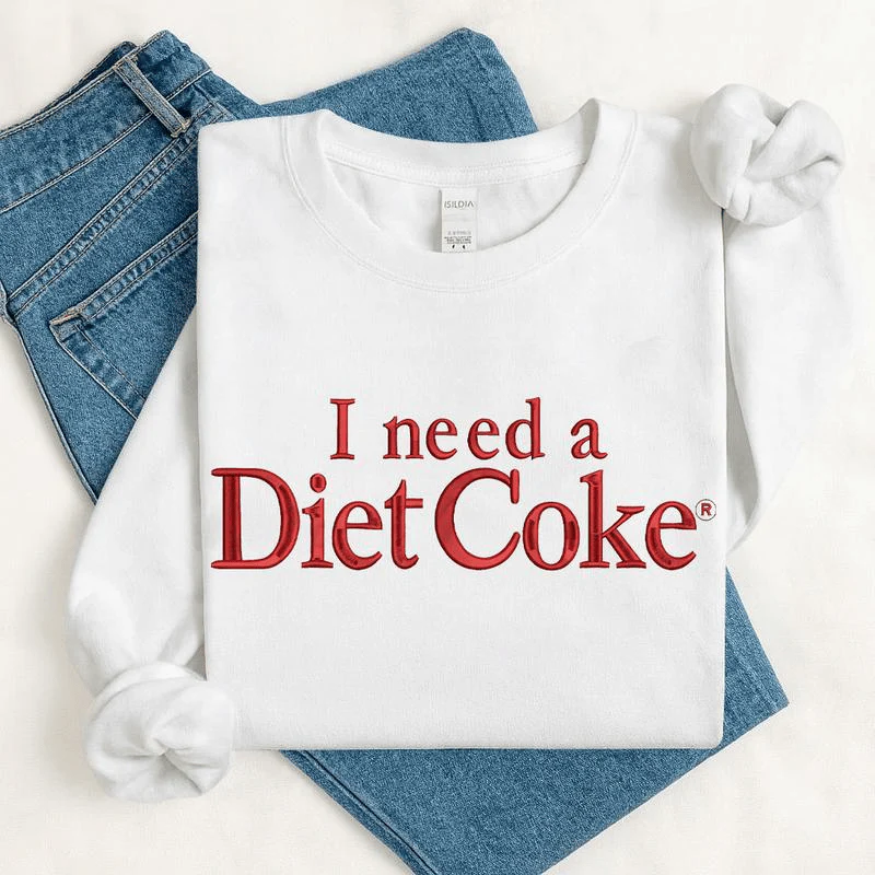 Embroidered I Need a Diet Coke Sweatshirt – Fashion Casual Long Sleeve Crewneck Pullover, Trendy Soda Lover Gift, Fun Bride Sweatshirt for Women - Image 7