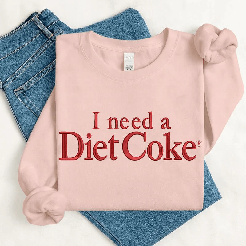 Embroidered I Need a Diet Coke Sweatshirt – Fashion Casual Long Sleeve Crewneck Pullover, Trendy Soda Lover Gift, Fun Bride Sweatshirt for Women - Image 8