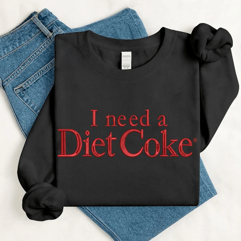 Embroidered I Need a Diet Coke Sweatshirt – Fashion Casual Long Sleeve Crewneck Pullover, Trendy Soda Lover Gift, Fun Bride Sweatshirt for Women - Image 9