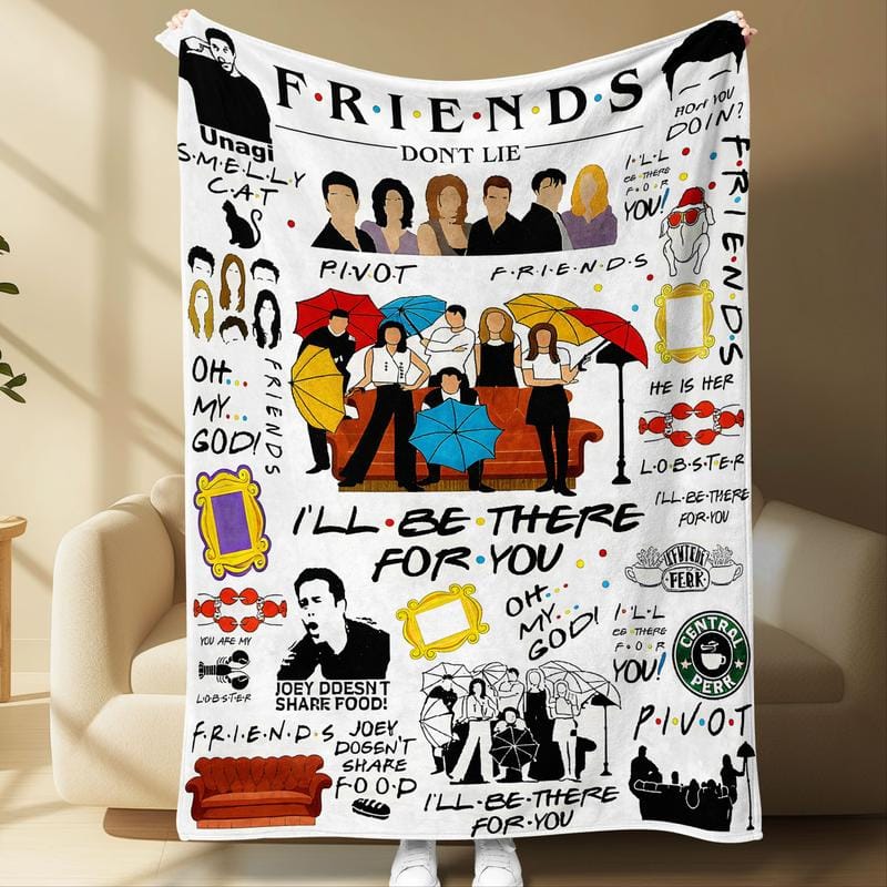 Friends TV Show Collage Flannel Blanket, Nostalgic Throw with Iconic Quotes & Scenes, Must-Have for Friends Fans & Sitcom Lovers