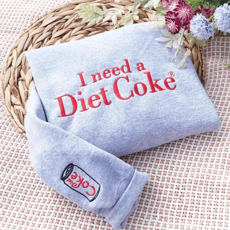 Funny Embroidered 'I Need a Diet Coke' Sweatshirt – Sarcastic Crewneck for Caffeine Lovers & Meme Fans - Image 2