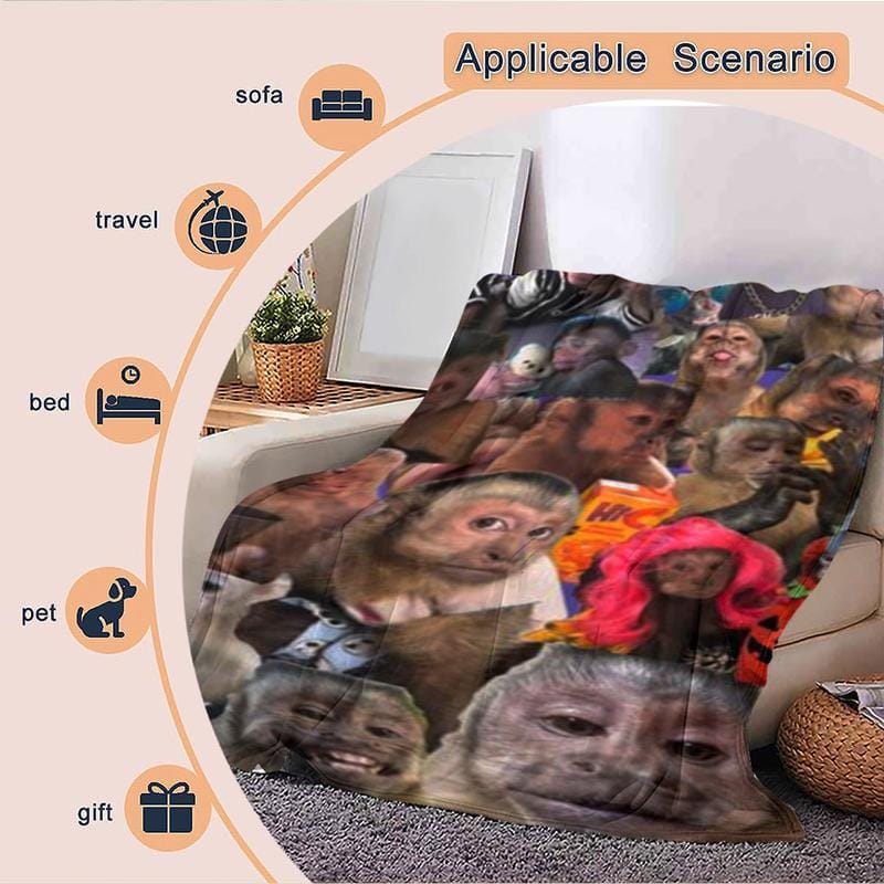 Funny Monkey Face Blanket, Soft Flannel Throw for Home Decor & Camping, Unique Gift for Animal Lovers, Warm & Durable Design Christmas gift Dream Weave Home - Image 3