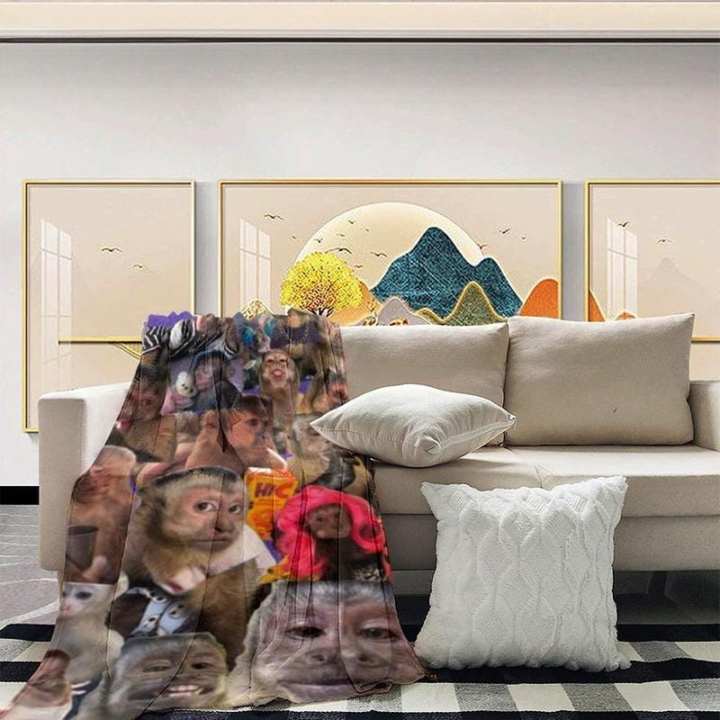Funny Monkey Face Blanket, Soft Flannel Throw for Home Decor & Camping, Unique Gift for Animal Lovers, Warm & Durable Design Christmas gift Dream Weave Home - Image 4