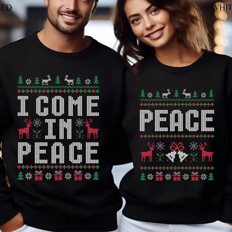 Funny ugly Christmas sweatshirts for couples, cute matching holiday outfits, plus 'I Come in Peace' sweatshirt for festive style - Image 2