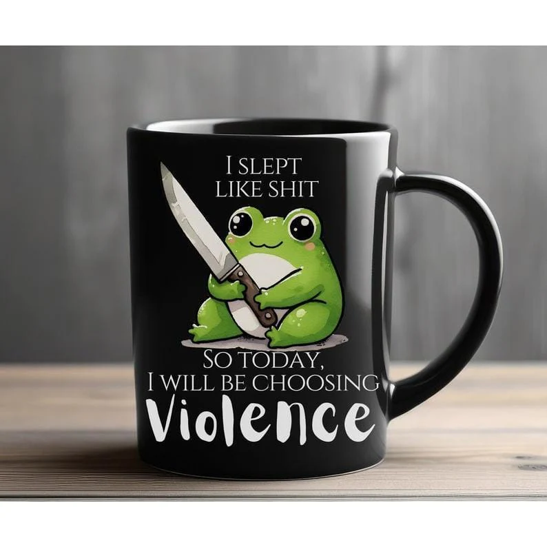 Kawaii rude trendy frog coffee mug, Ceramic black or white mug offensive gift for gen z millennials, Office mug sarcastic gag gift, 11 15 oz Funny Tumblers Drinkware - Image 3