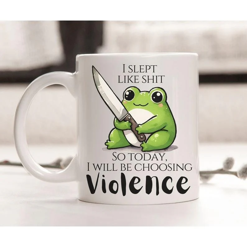 Kawaii rude trendy frog coffee mug, Ceramic black or white mug offensive gift for gen z millennials, Office mug sarcastic gag gift, 11 15 oz Funny Tumblers Drinkware - Image 4