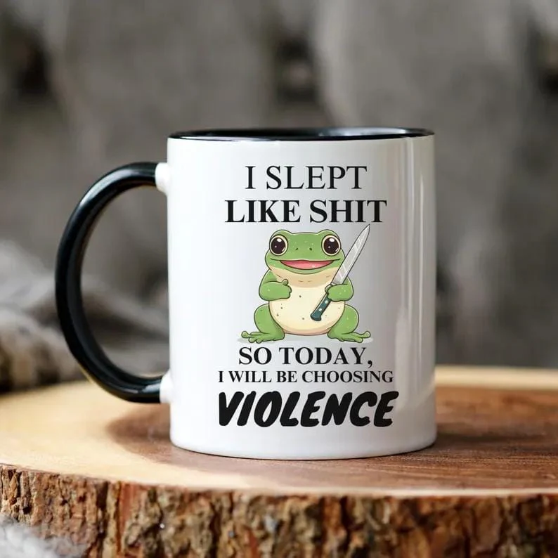 Kawaii rude trendy frog coffee mug, Ceramic black or white mug offensive gift for gen z millennials, Office mug sarcastic gag gift, 11 15 oz Funny Tumblers Drinkware - Image 6