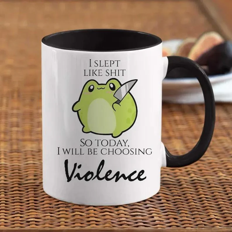 Kawaii rude trendy frog coffee mug, Ceramic black or white mug offensive gift for gen z millennials, Office mug sarcastic gag gift, 11 15 oz Funny Tumblers Drinkware - Image 7
