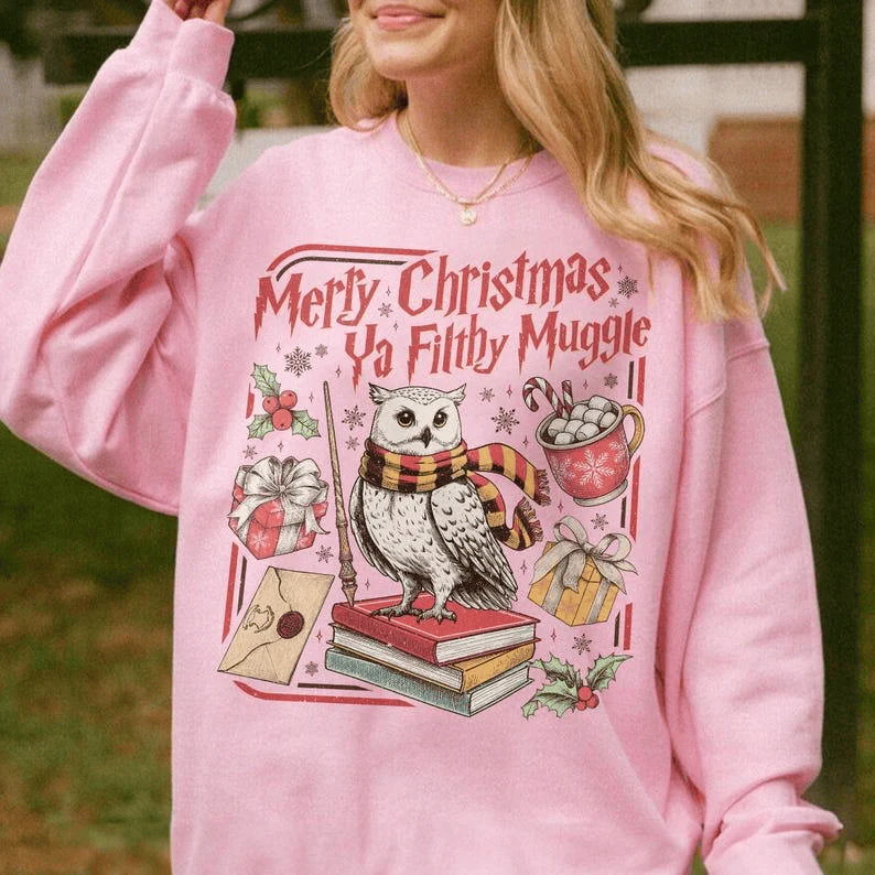 Merry Christmas Ya Filthy Vintage Sweatshirt Retro Wizard Holiday Sweater Wizard Christmas Crewneck Gift For Fans - Image 3