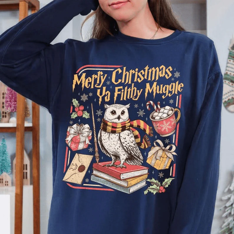 Merry Christmas Ya Filthy Vintage Sweatshirt Retro Wizard Holiday Sweater Wizard Christmas Crewneck Gift For Fans - Image 6
