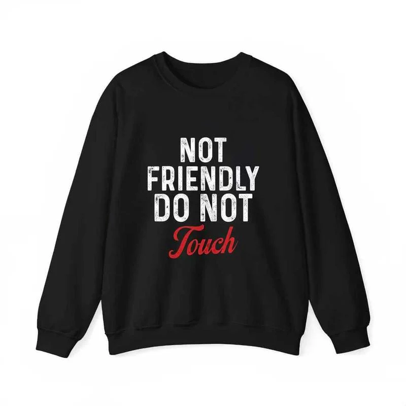 Not Friendly Do Not Touch" Humorous Black Hoodie - Ultra-Breathable & Durable - Casual Casual Attire with Kangaroo Pocket - Classic Fit for Spring/Fall - Image 3