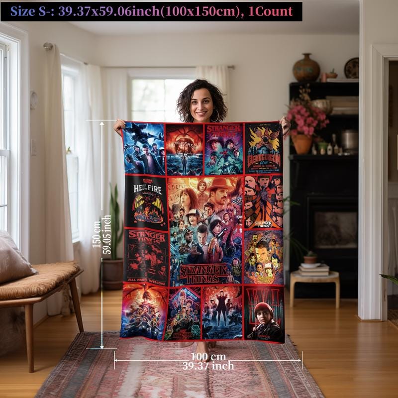 Stranger Things Theme Throw Blanket, Bold Poster-Style Artwork, Vivid Sci-Fi Energy, Soft and Cozy, Perfect for Sofa Bed or Décor, Heartwarming Blanket Gift - Image 3