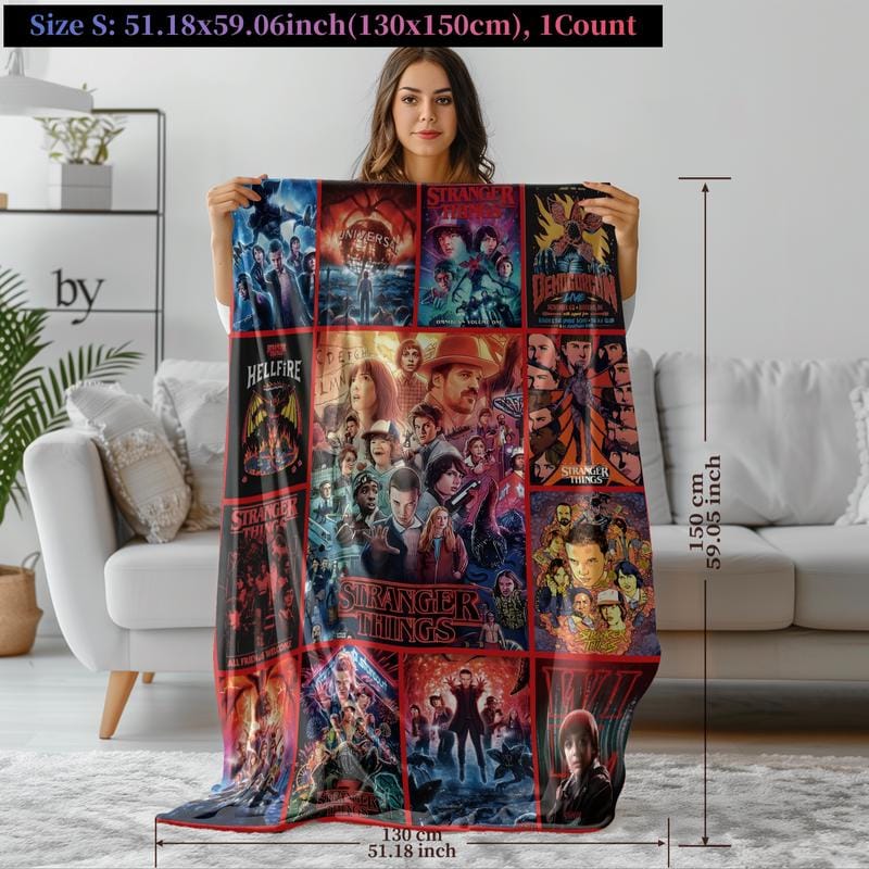 Stranger Things Theme Throw Blanket, Bold Poster-Style Artwork, Vivid Sci-Fi Energy, Soft and Cozy, Perfect for Sofa Bed or Décor, Heartwarming Blanket Gift - Image 4