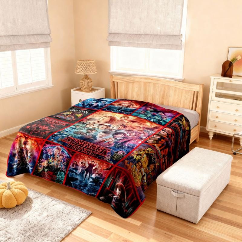 Stranger Things Theme Throw Blanket, Bold Poster-Style Artwork, Vivid Sci-Fi Energy, Soft and Cozy, Perfect for Sofa Bed or Décor, Heartwarming Blanket Gift - Image 7