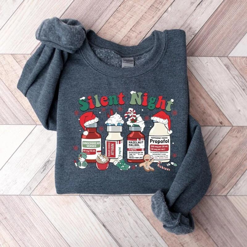 [T-Shirt or Sweatshirt] Silent Night Christmas Sweatshirt, Christmas Nurse Shirt, Medical Christmas T-Shirt, ICU Nurse Christmas Tee, Nurse Holiday Sweatshirt - Image 2