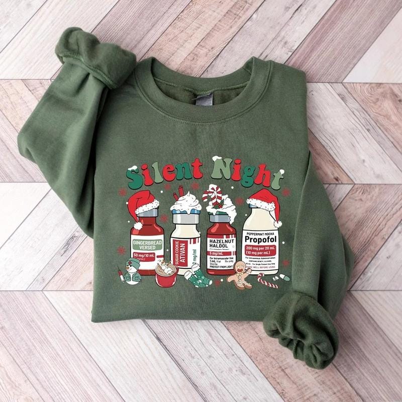 [T-Shirt or Sweatshirt] Silent Night Christmas Sweatshirt, Christmas Nurse Shirt, Medical Christmas T-Shirt, ICU Nurse Christmas Tee, Nurse Holiday Sweatshirt - Image 3