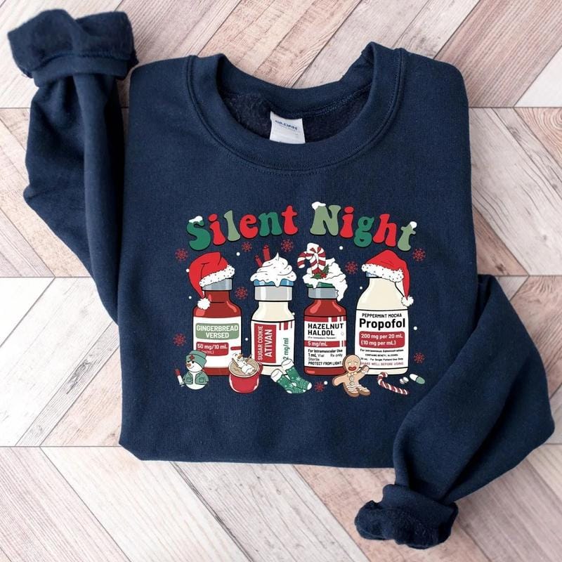 [T-Shirt or Sweatshirt] Silent Night Christmas Sweatshirt, Christmas Nurse Shirt, Medical Christmas T-Shirt, ICU Nurse Christmas Tee, Nurse Holiday Sweatshirt - Image 4