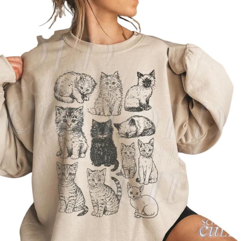 The Vintage Cat Sweatshirt, Retro Kitten Graphic Pullover, Cozy Cat Lover Gift, 90s Style Shirt, Cute Cat Mom Sweater, Boho Unisex Crewneck Sweatshirt, Menswear Top, Womenswear Top Underwear Streetwear Medium - Image 2